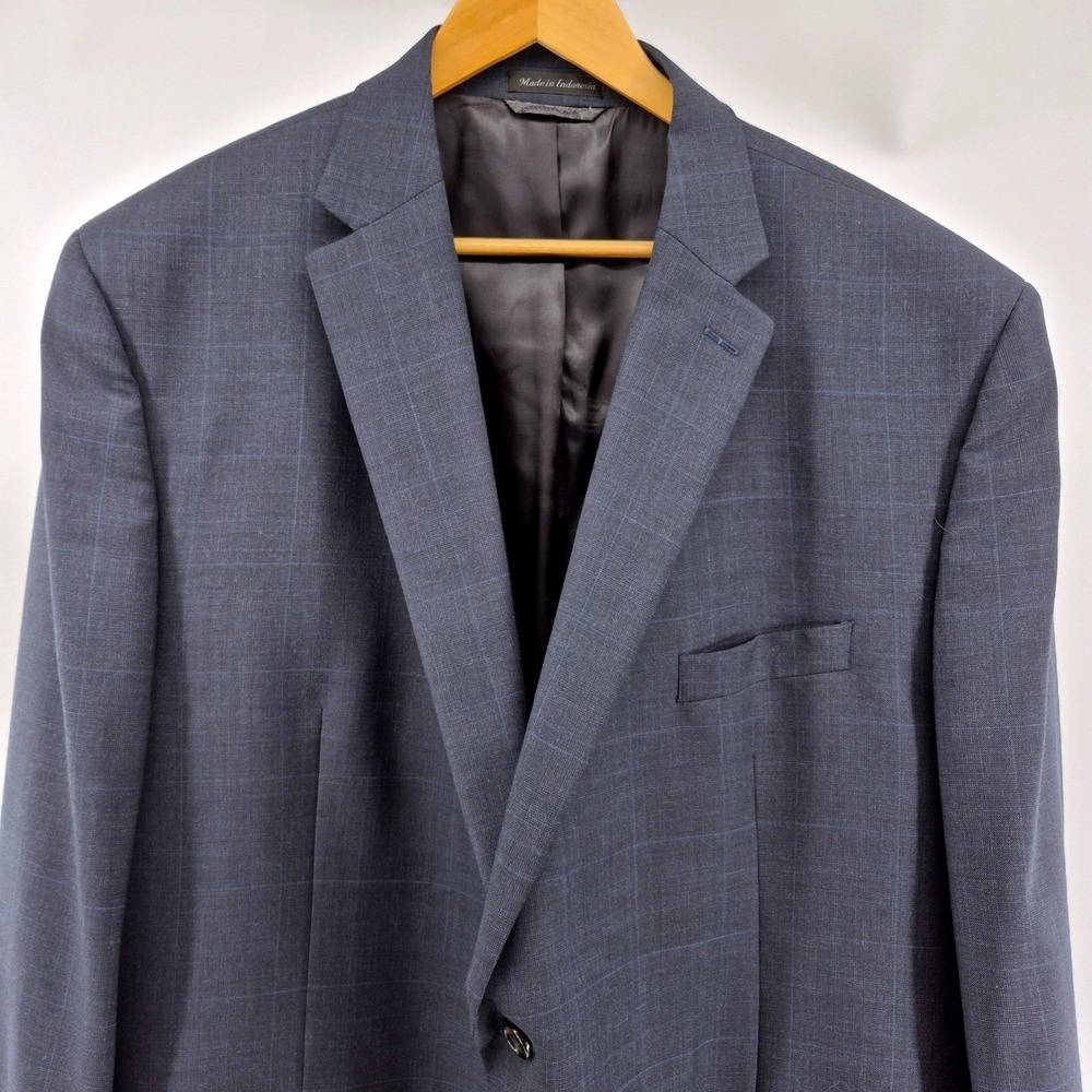 Lauren Ralph Lauren 50L Wool Blazer Navy Windowpane Sport Coat 2 Button USA - Picture 3 of 16